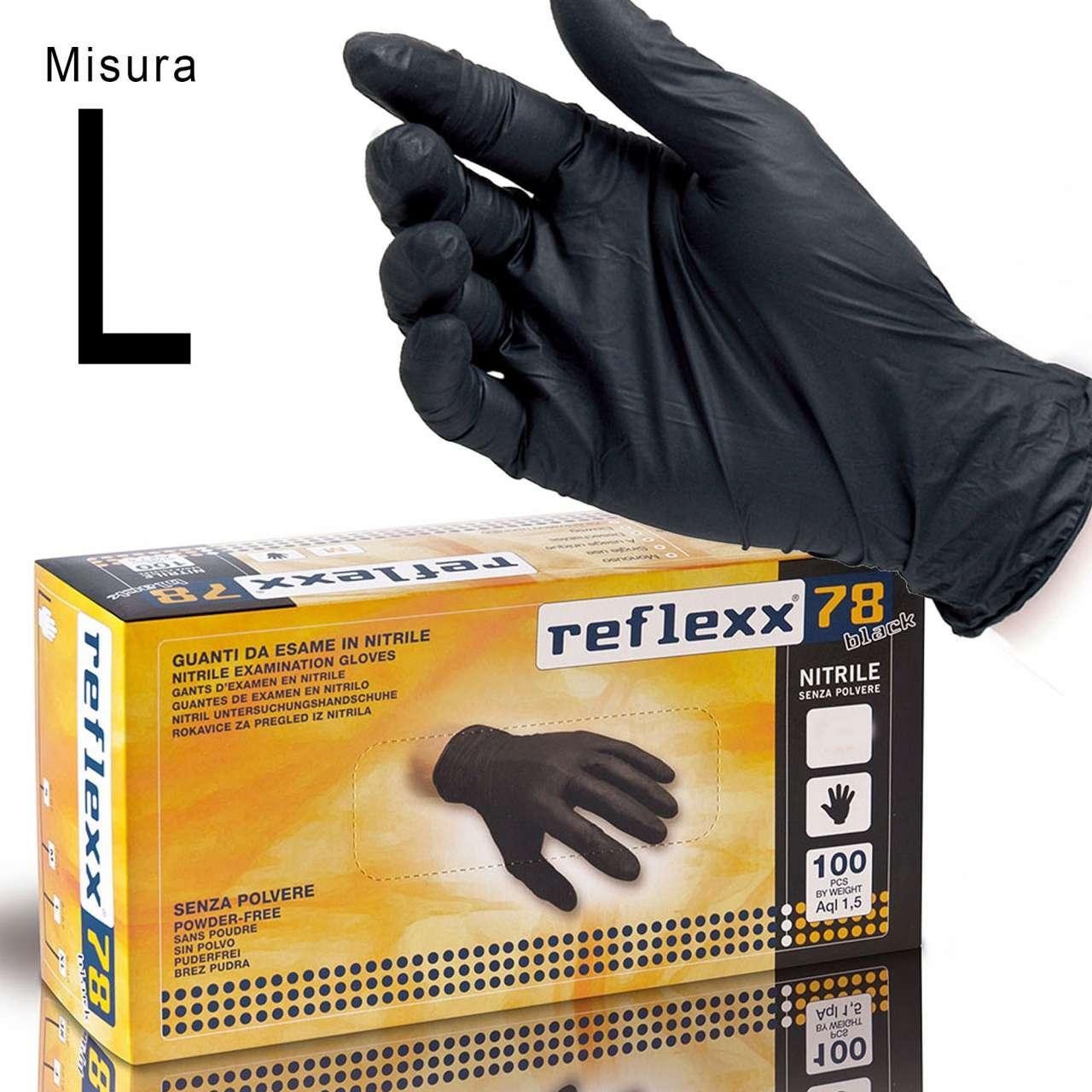 Reflexx 78 Guanti Nitrile Senza Polvere Nero 100PZ Large