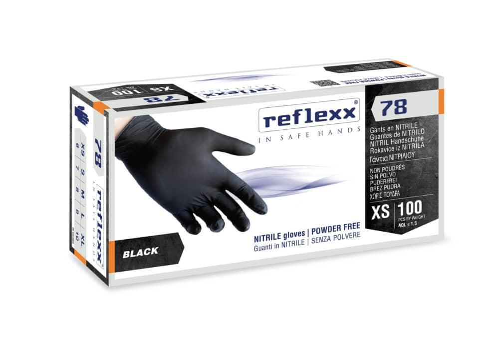 Reflexx 78 Guanti Nitrile Senza Polvere Extra Small Nero 100PZ